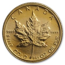 1/10 oz Gold Canadian Maple Leaf Coin BU (Random Year).9999 Fine 4531.70 per troy oz