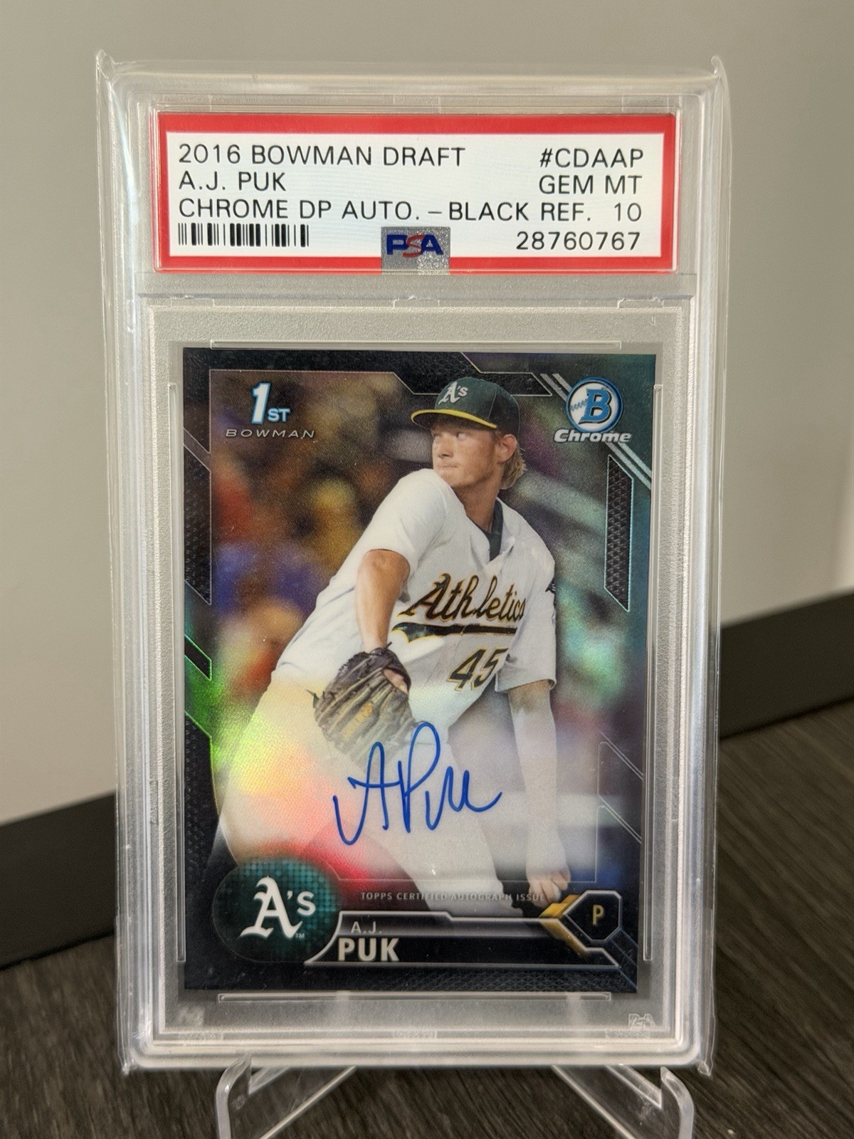 2016 Bowman Draft Auto Chrome Refractor A.J. Puk /75 Black RC PSA 10 POP 1/1