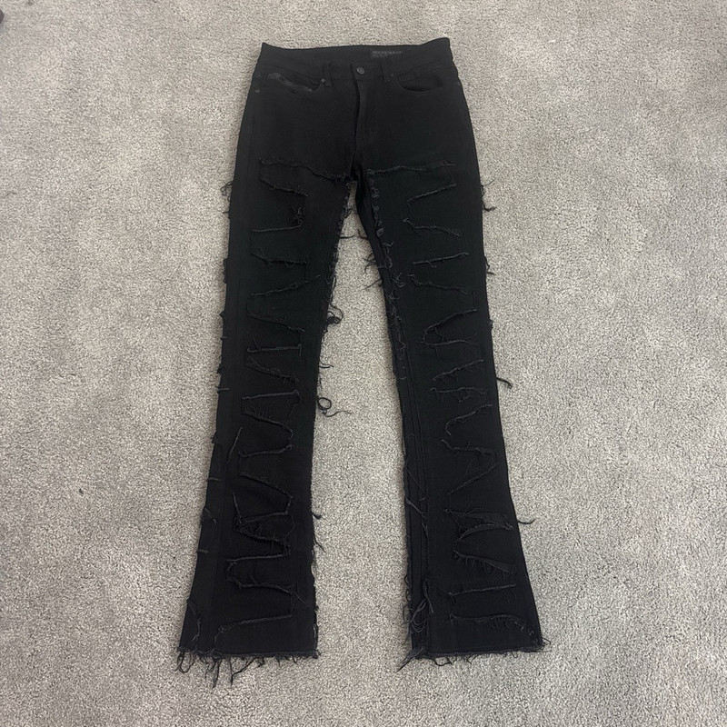 Rockstar Original Men's Black Slim Fit Flared Distressed Dark Wash Jeans