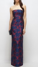 Alfred Sung D877HFJ Strapless Jacquard Column Gown SZ 8 ($275) Burgundy Navy