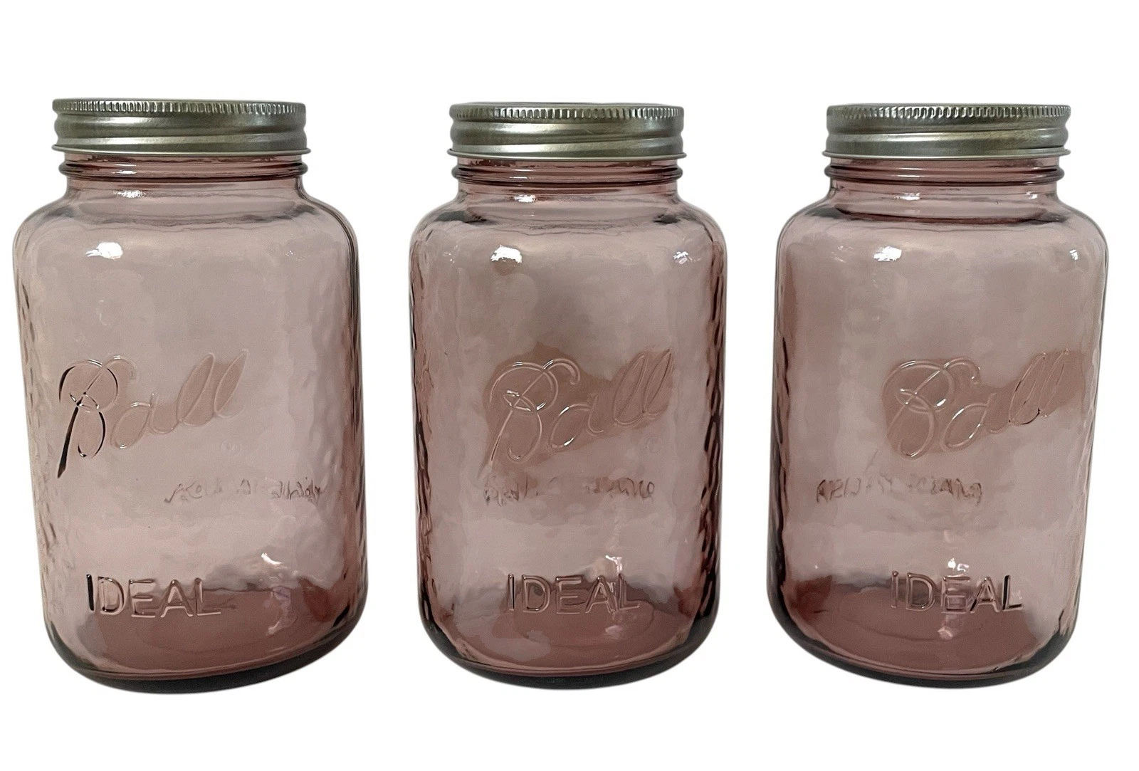 3 BALL IDEAL AMETHYST GLASS CANNING MASON JARS SILVER LID 6.75 INCHES 32 OZS