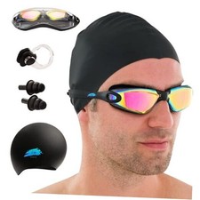 5 in1 Swim Goggles Set with Cap, Earplugs, Nose Clip  Case   Anti-Fog UV Pink