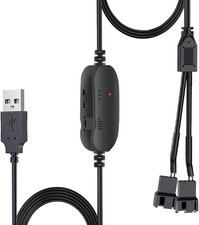 12V PC Cooling Fan Speed Controller with USB Dual Adapter and Splitter Cable