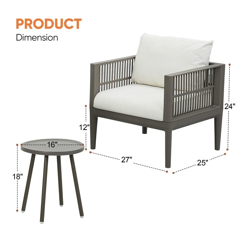 Juego de muebles de patio exterior Werph de 3 piezas con cojines Foto 3 de 4