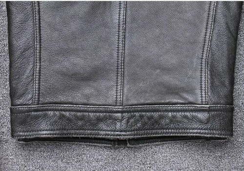 Men's Genuine Leather Cowhide Motorcycle Biker Slim Fit Long Sleeve Zip Jacket - Picture 7 of 15