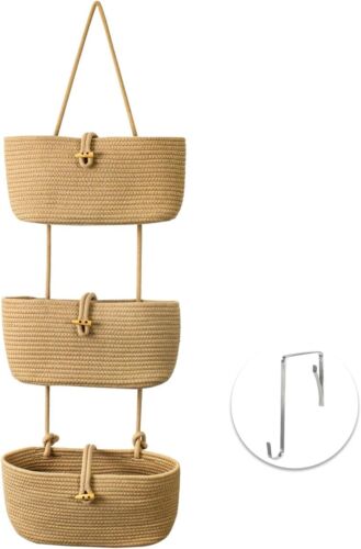 Hanging Baskets for Organizing - 3 Tier Woven Wall Storage Basket, Nursery Decor
