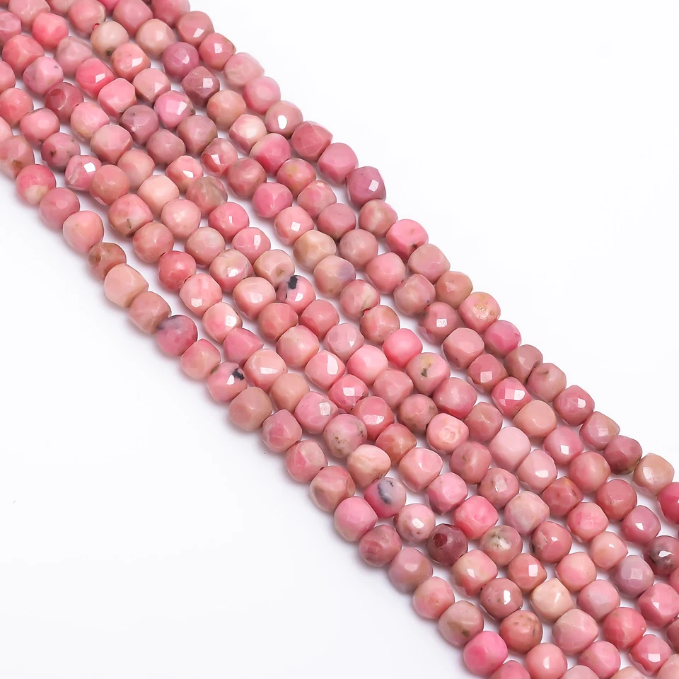 Cuentas facetadas en forma de caja de piedras preciosas de rodonita 5X5X5 mm hilo 8" EB-304 Foto 2 de 2