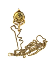 USSR CHAIKA Ladies Watch Mini Pendant, Ruby Button 17 Jewels, Gold Plated 1960's