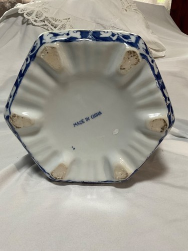 Vintage 15" Chinoiserie sechseckig XL blau und weiß chinesische Tempeltopf Vase Ging FOO - Bild 10 von 10