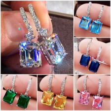6 Color Sprkly Cubic Zircon Drop Earring Cute 925 Silver Filled Wedding Jewelry