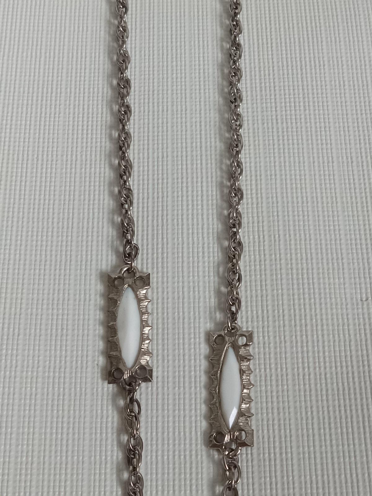 Silver Toned Long Length Solid White & Metal Rect… - image 4