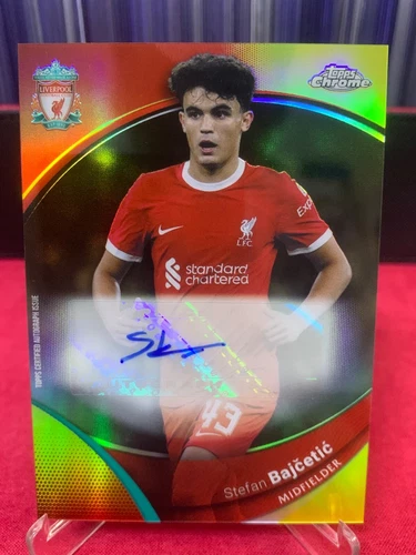 2023-24 Topps Chrome Liverpool Stefan Bajcetic Yellow Refractor Auto 66/75