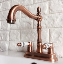 Antique Red Copper Double Ceramics Handles 4 Inches Centerset Faucet Mixer Tap
