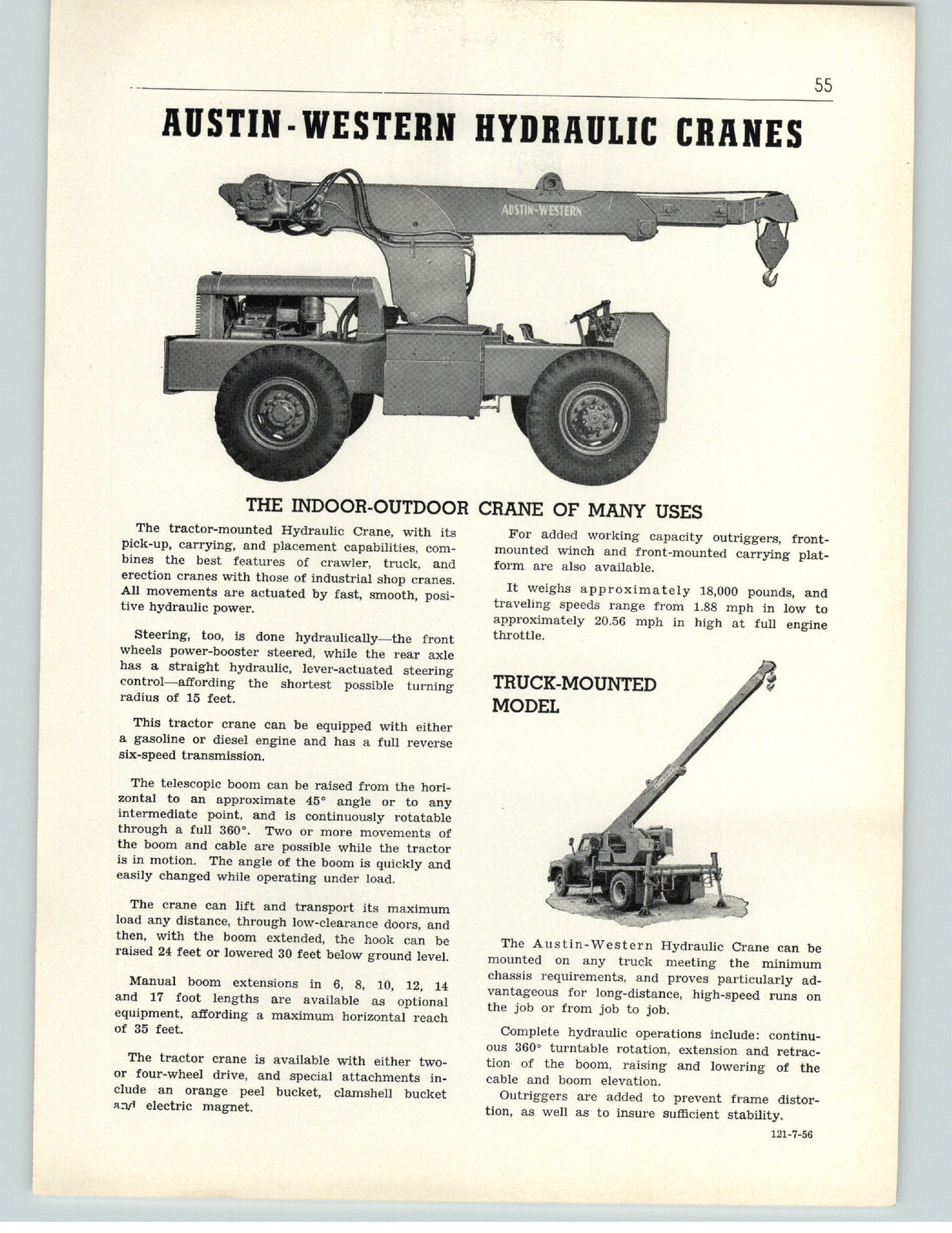 1956 PAPER AD Austin western Hydraulic Crane American Truck Cranes eBay