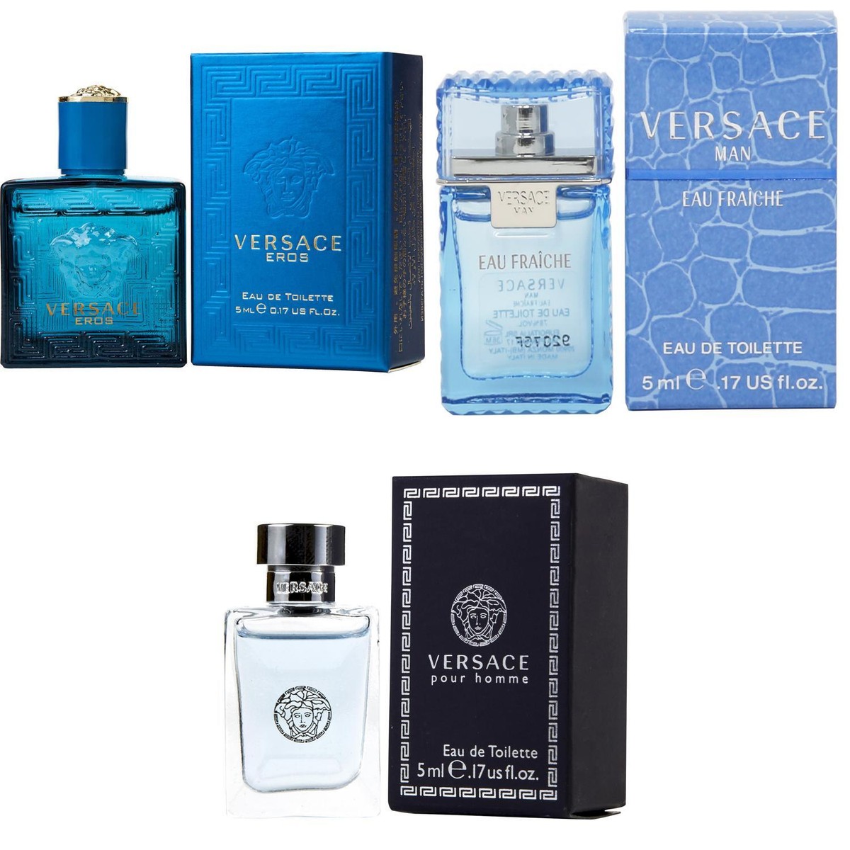 3pc Mini Gift Set Versace Eros Men, Man Eau Fraiche, Pour Homme
