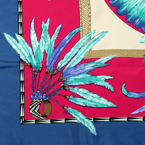 Hermes Schal BRASILIEN 90cm Seide Carre Foulard blau LAURENCE BOURTHOUMIEUX - Bild 6 von 6