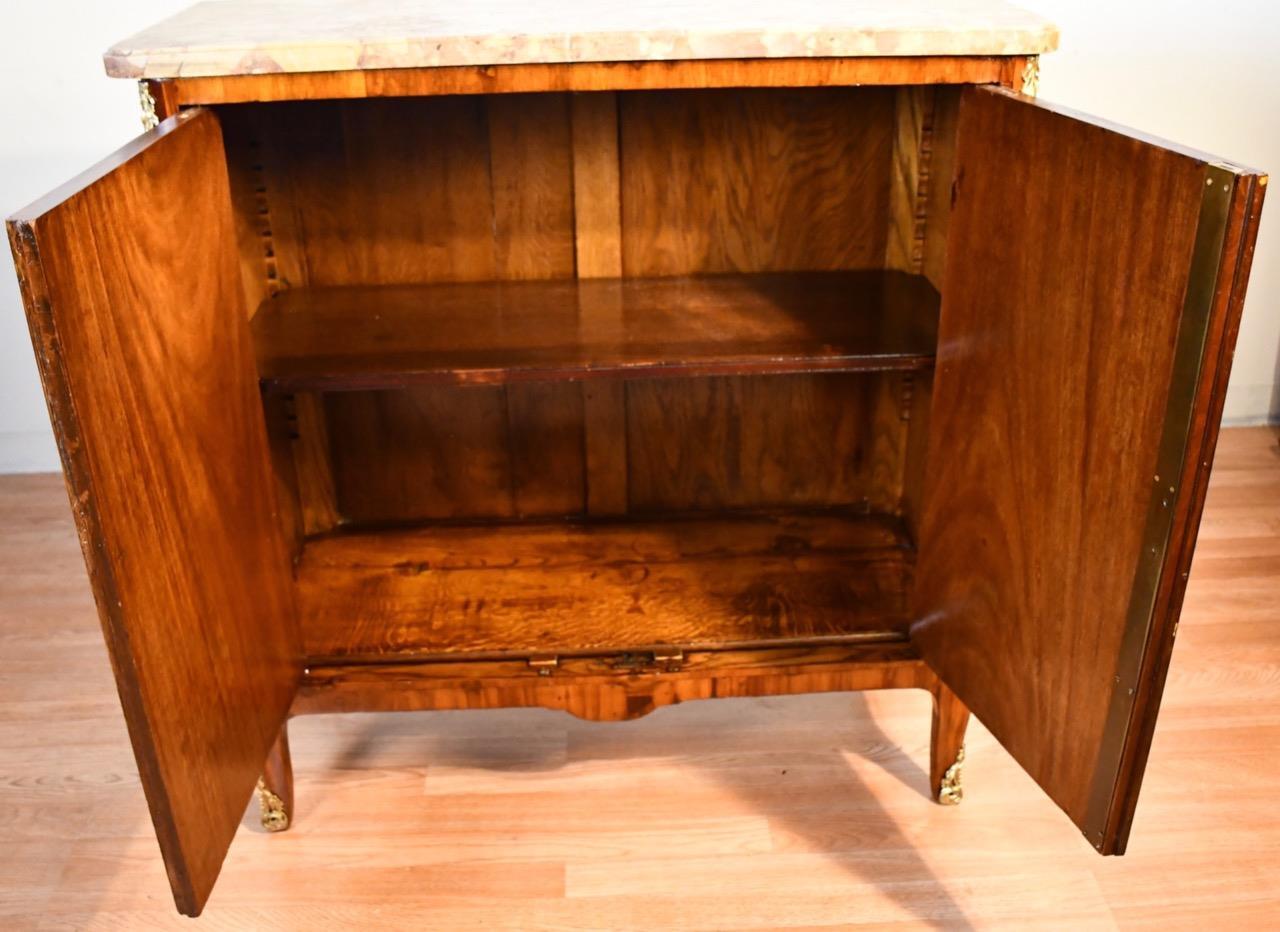 1890s Antique French Louis XV Walnut Satinwood inlay & marble top