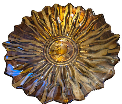 Fruit/Candy Glass Bowl 15'' Across, Gold, Copper & Brown