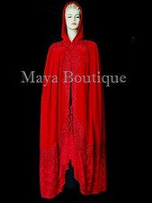 Red Opera Cape Cloak Coat Victorian Reproduction Long Velvet and Lace Lined