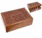 CARVED DREAM CATCHER TRINKET BOX MANGO JEWELLERY STORAGE HINGED LID18 X 13CM