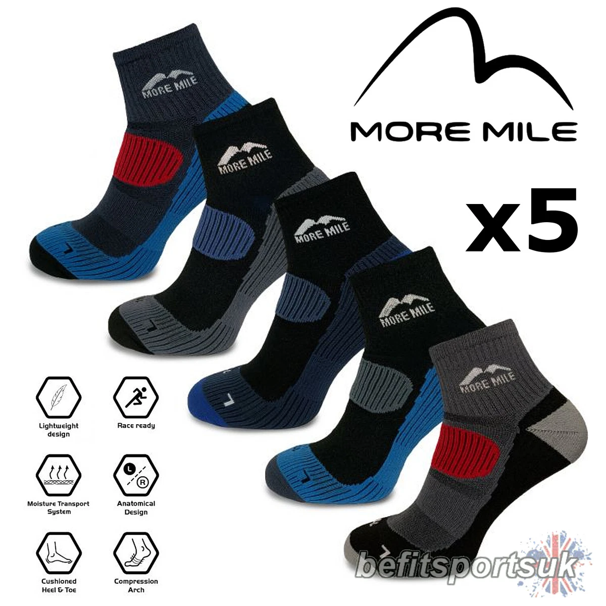 CALCETINES DE RUNNING PARA HOMBRE MUJER ACOLCHADOS TRAIL MORE MILE LONDON CHEVIOT SPORTS 5 PARES