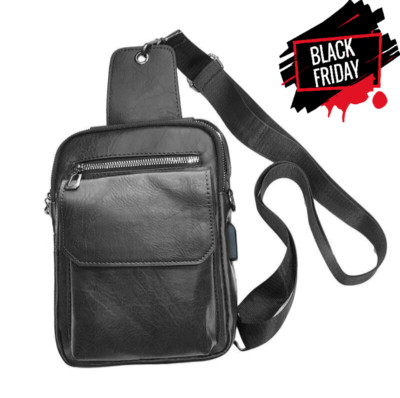Men's Eco Leather Shoulder Bag Travel Mon Shoulder Bag Black Work