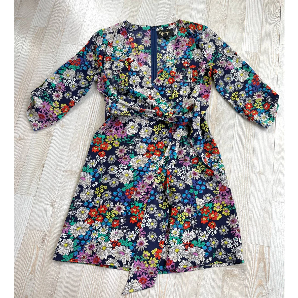 Yumi Kim Girl Next Door Silk Floral Wrap Dress Navy Size XS