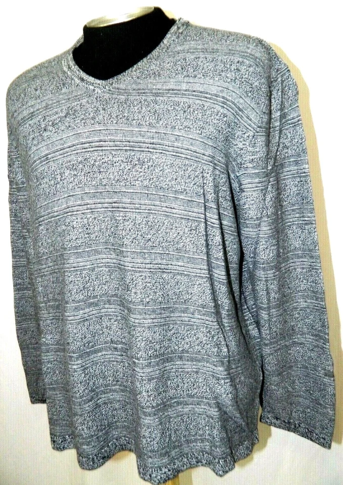Calvin Klein Black Silver Static Striped V Neck Pullover Shirt Tag L Sleeve 33 - Image 3 of 4