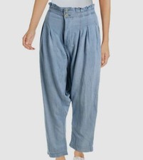 128 Free People Women's Blue High-waist Denim Paperbag Pants Size 4