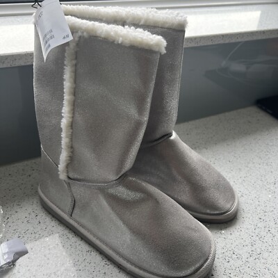 H&M Silver Padded Slouchy Boots Size UK