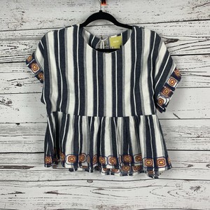 blue and white striped peplum top