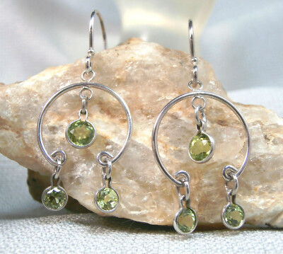 PERIDOT - Echte limettengrüne .925 Sterlingsilber Ohrhänger 2,07 ctw. 