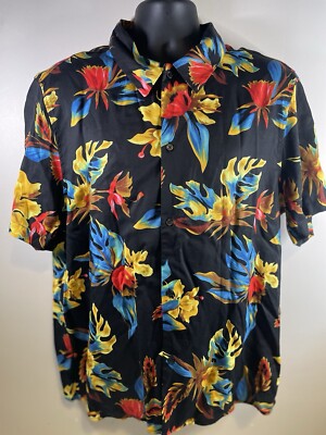 H&M Shirt Men s XL Black Button Up Floral Short  Sleeve Casual Relaxed Hawaiian