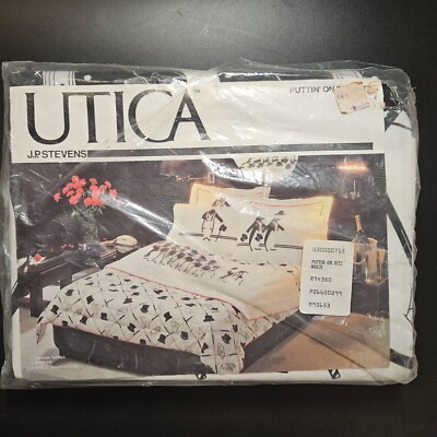 Vtg JP Stevens Utica ''Putting on The Ritz'' Queen Flat Sheet Only Fancy Penguin