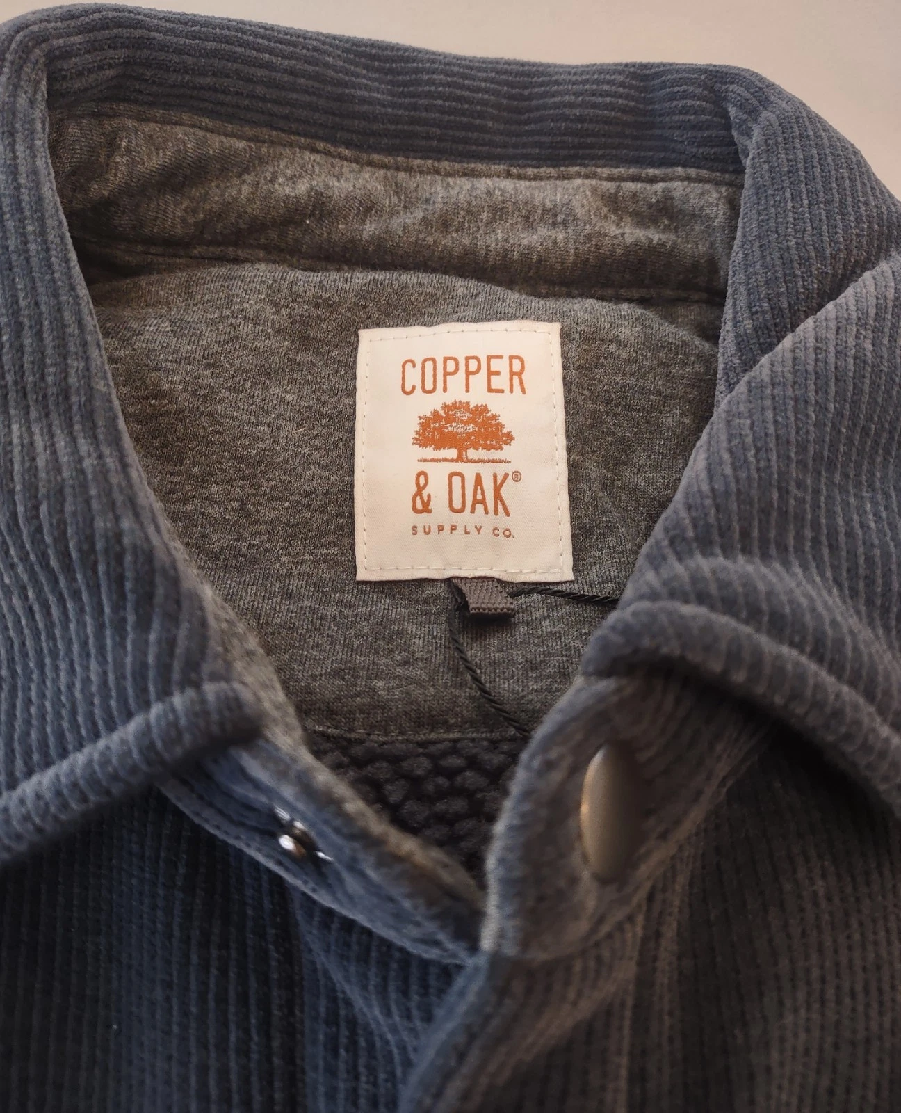 Copper & Oak Men's Fleece Shirt Jacket Heavyweight Snap Button Gray Blue, Medium - product detail image 3