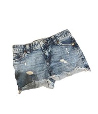 Cat Jack Denim Shorts Girls Size S 6/7 Blue Distressed Cutoff Stretch Jeans
