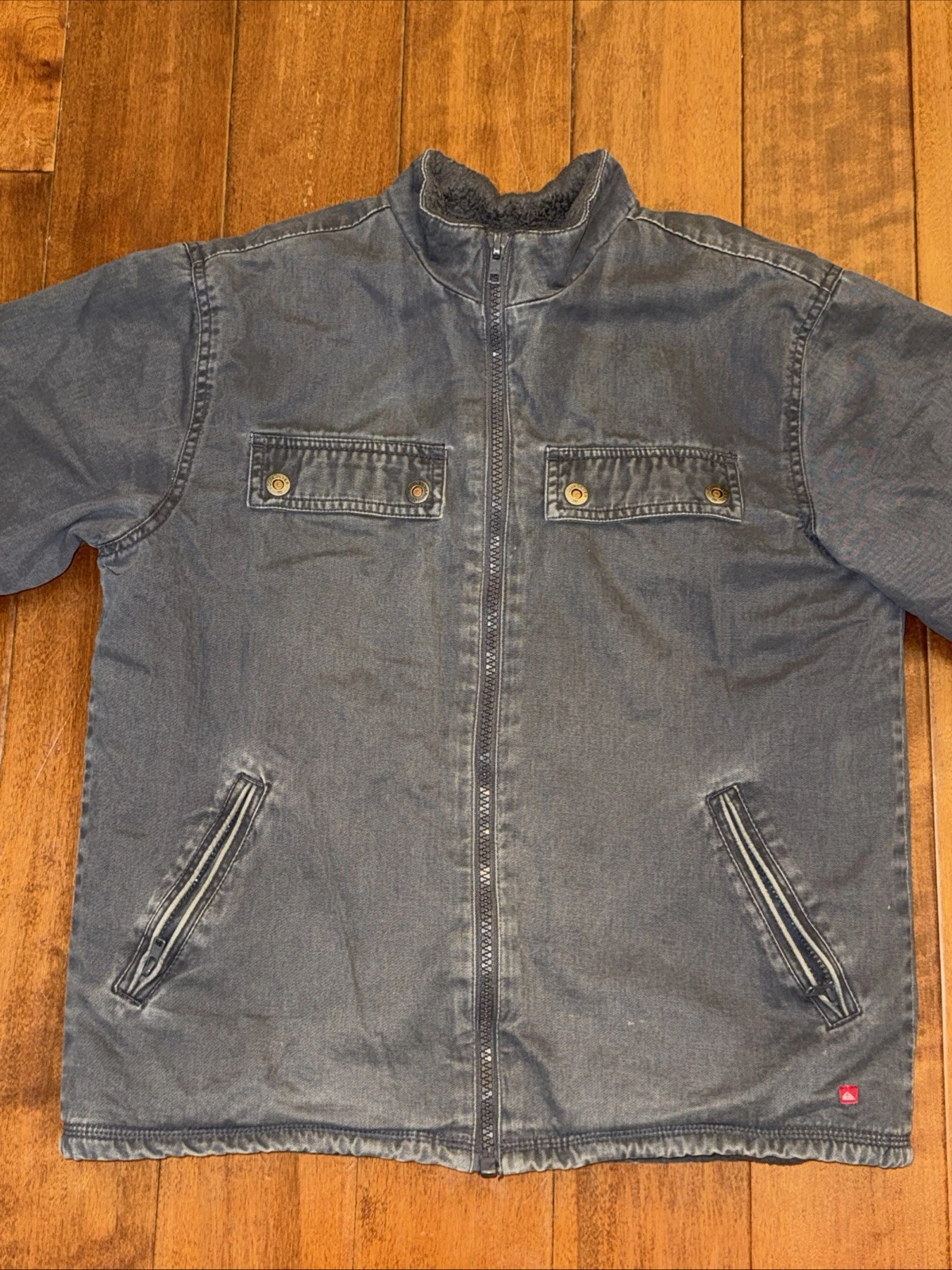 Vintage Quicksilver Jacket Mens Medium Gray Canvas Sherpa Lined Full Zip VTG Y2K image 2