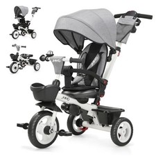 7 in 1 Tricycle Stroller with Push Handle, Baby Trike with 360° Swivel Grey
