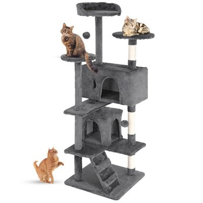 FDW | 54'' Cat Tree Tower | Light Gray | Multi-Level Indoor