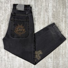 JNCO Jeans 30x29 Black Baggy Crocodile Embroidered Y2K Skater Denim Pants