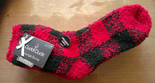 Lot Cuddl Duds Lounge Socks 3 Pair Plushfill Soft Cozy Black, Red, Checkerboard