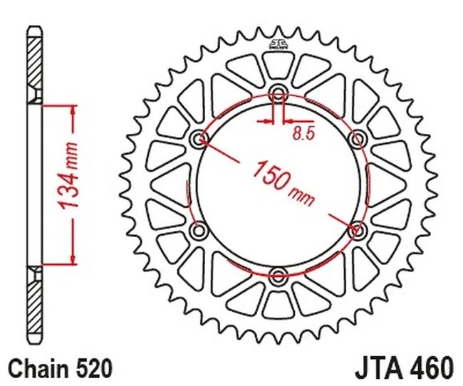 Piñón trasero de aluminio dorado - 50 dientes paso 520 JT JTA460.50GLD Foto 2 de 2