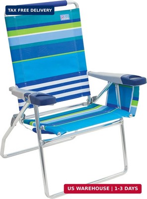Rio Brands 17'' Extended Height 4-Position Folding Beach, Camping, Lawn Chair, Bl