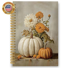 XPH Fall Pumpkin Floral Spiral Notebook, Retro Autumn Journaling Notebooks for N