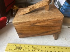 Antique Oak Shoe Shine Box With Original Buffer Strap