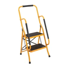 Iron Two Step Ladder with Handrails Ginger Color Durable Lightweight Portable