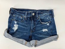 American Eagle Denim Shorts womens 6 Blue Distressed Cuffed Stretch High Rise