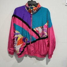Vintage 90s CASUAL ISLE Windbreaker Jacket Womens Medium Petite Colorful Pink