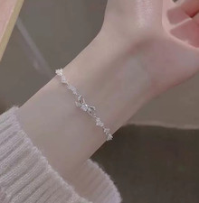Bow Bracelet for Women Silver Tone Crystal Chain Bracelet 20cm Gift Women Girls