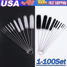 Nylon Straw Brush Cleaner Bottle Tube Pipe Small Long Cleaning 10Pcs Set USA Lot